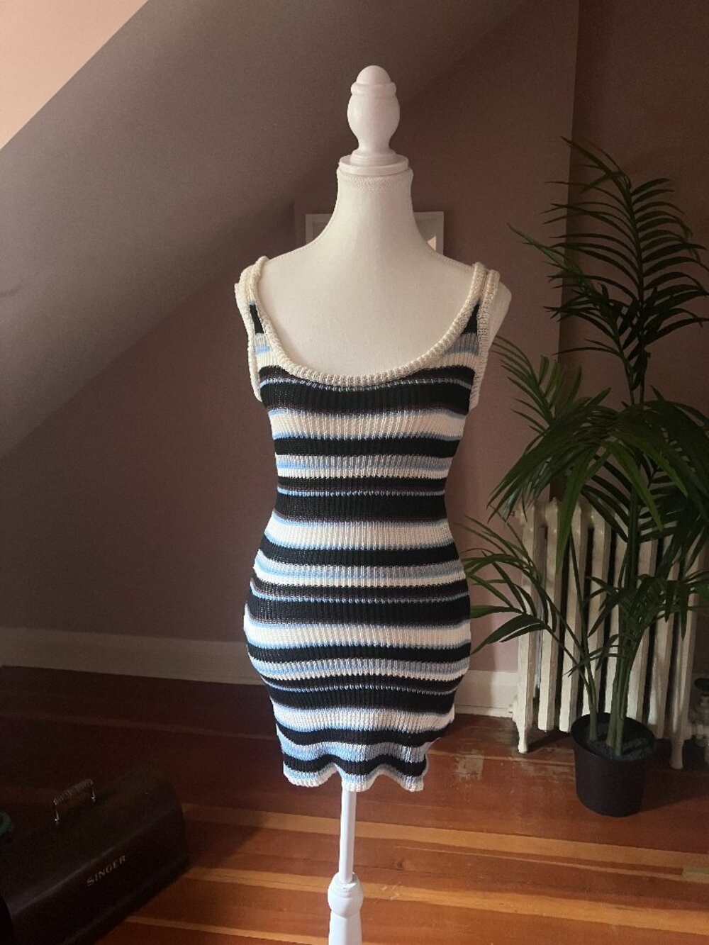 Striped knit cami or tank dress mini length